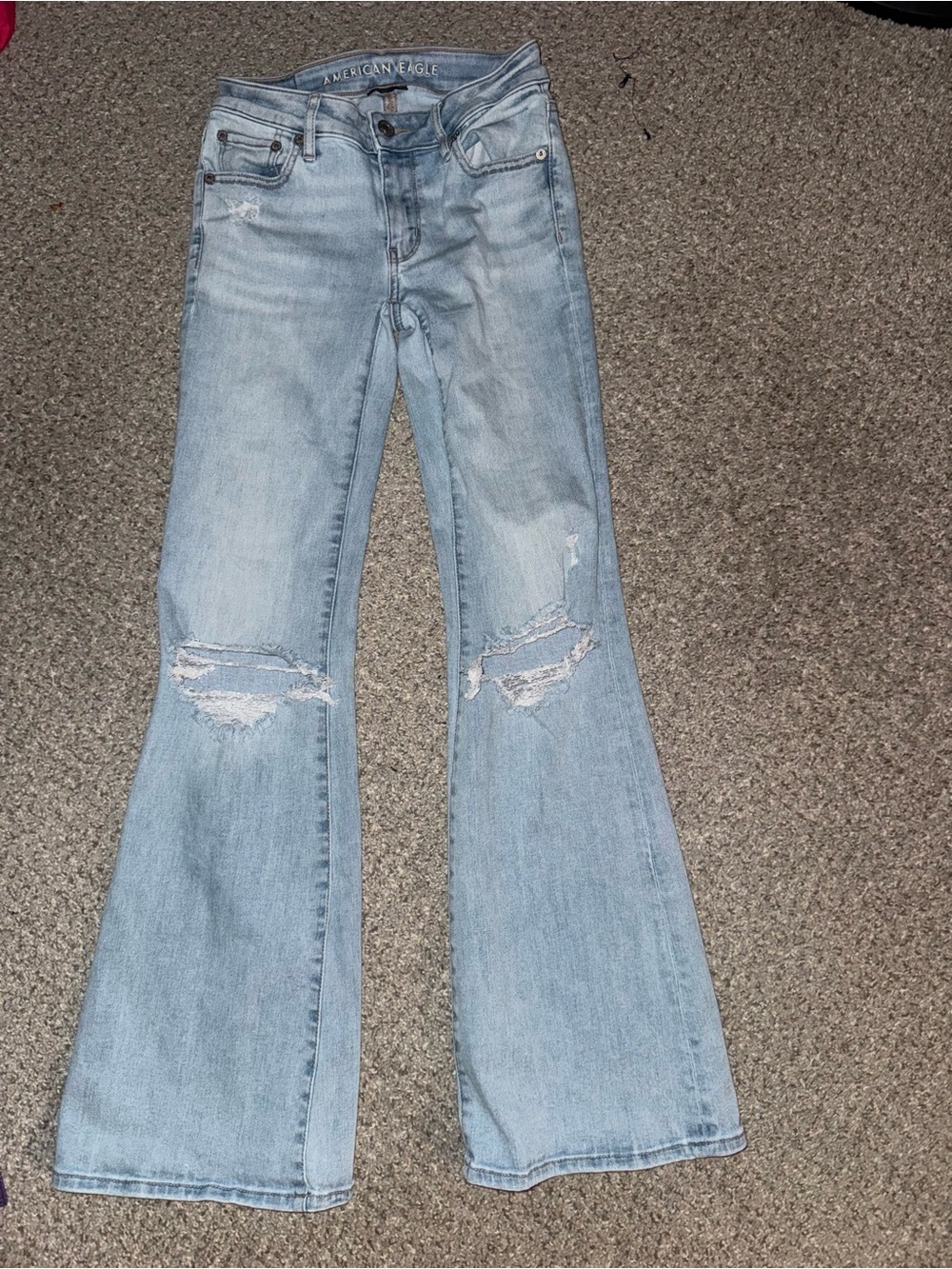 American Eagle Outfitters Light Blue Distressed Flare Jeans